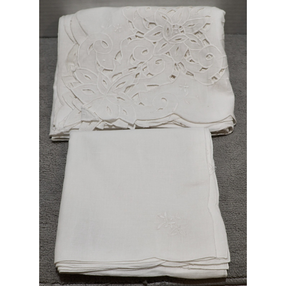 Garden Elegance Tablecloth Napkins Embroidered Set Lace Off-White Oblong 66X84